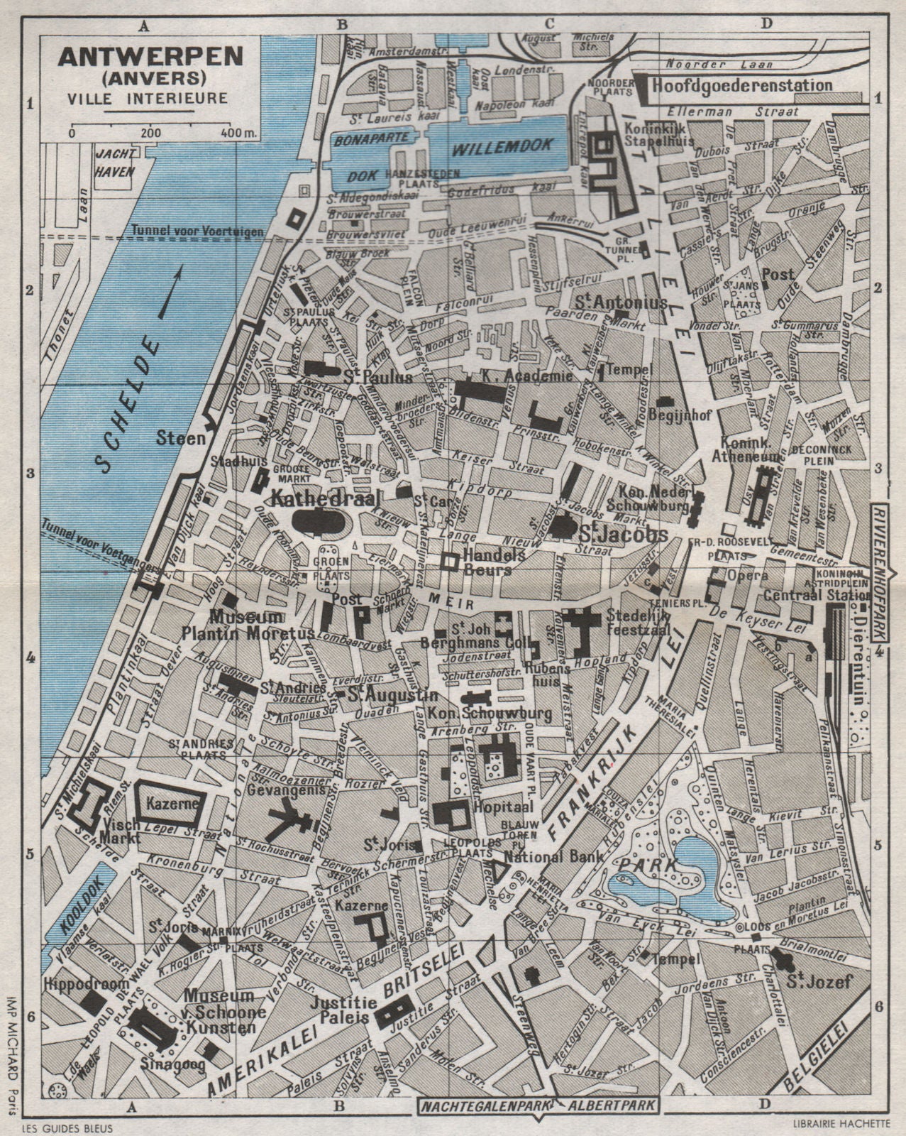 ANTWERPEN ANVERS vintage town city centre map plan de la ville. Belgium 1955